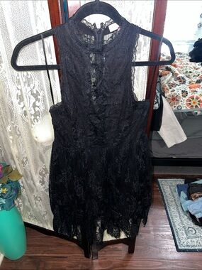 re:named Black Lace High-Neck Romper